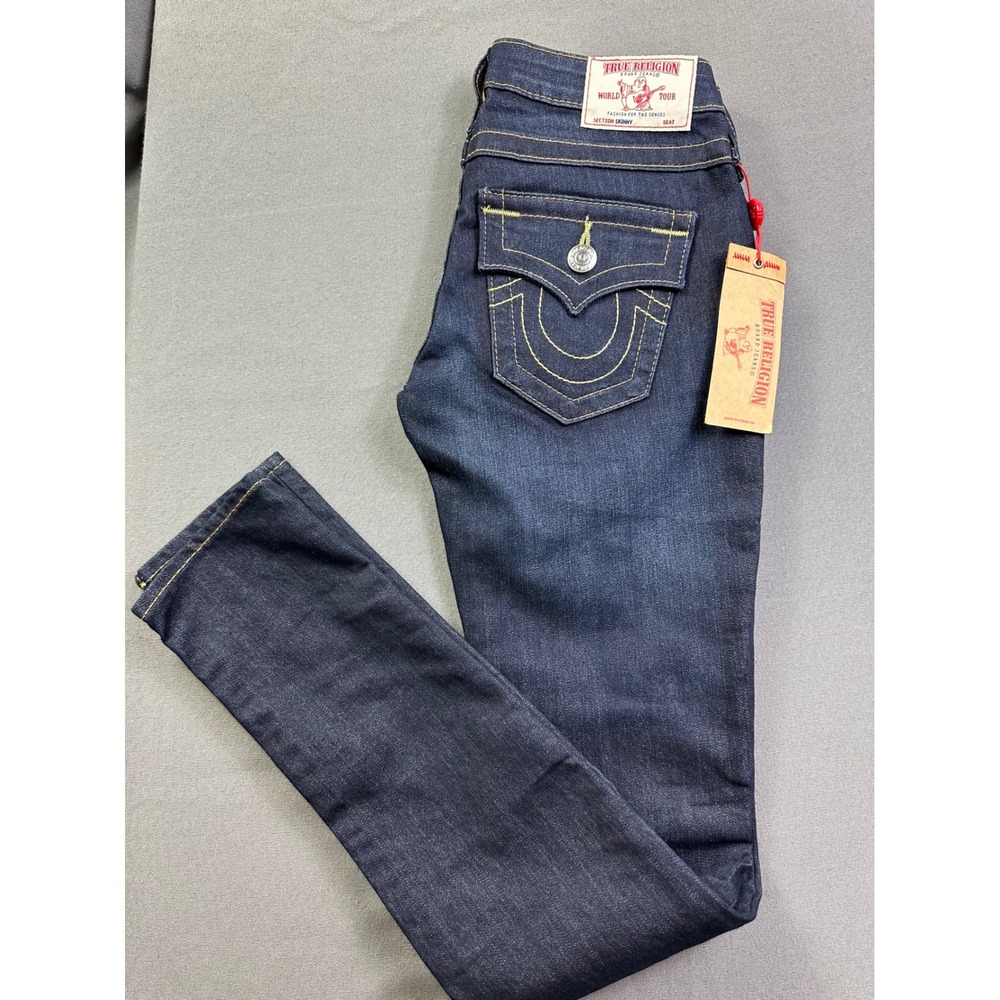 True Religion Skinny‎ WFLFS Brown Gold Lonestar Dark Wash Jeans Women's 26 NWT